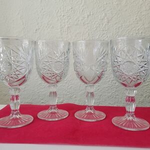 Set of  4 Vintage Libbey HOBSTAR Star of David Water Wine Goblets Glasses 7 1/4"